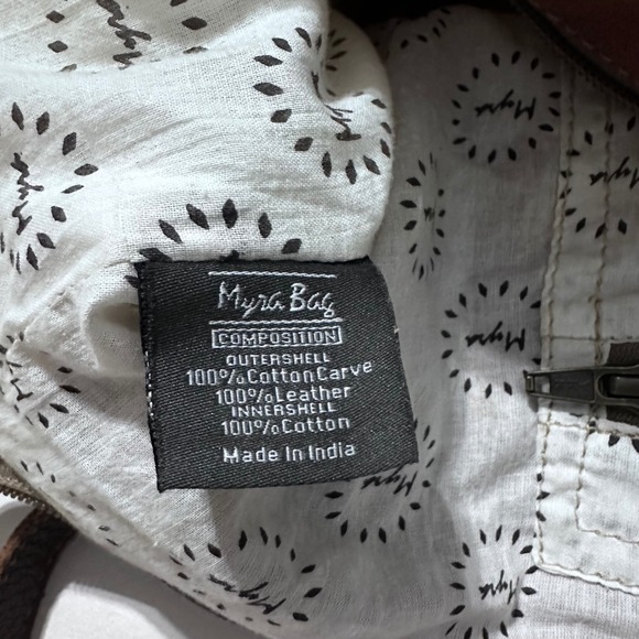 Myra Bag Cowhide Canvas Tote Shoulder Bag Leather Handles Boho Chic Purse - Picture 3 of 5